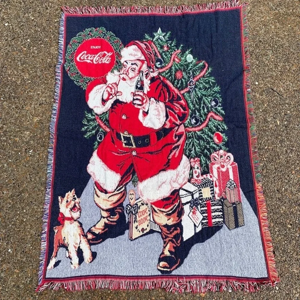 VTG 1993 Coca Cola Santa Clause Christmas Holiday Tapestry Throw Blanket 64x45